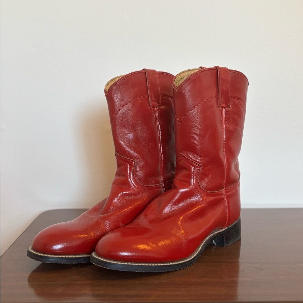 Justin 3035Y Ropers Red Leather Cowboy Boots Size 7 (W)